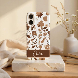 Coque Pour iPhone 16 Rétro Boho Terroir Floral Nom Personnalisé