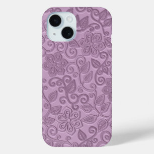 Coque Pour iPhone 15 Retro Chic Faux Cuir Rose Floral Motif d'art