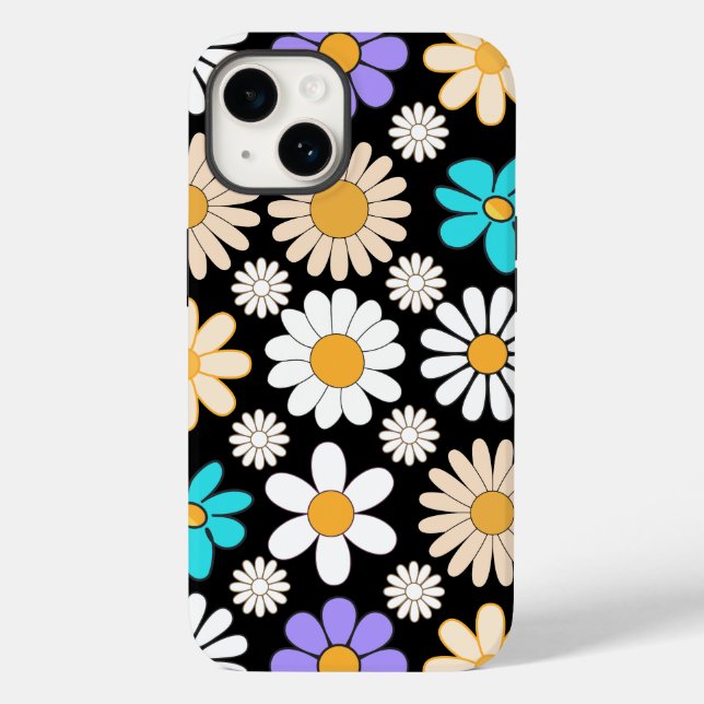 Coques Case-Mate iPhone Retro Daisy Motif Simple.01. BG noir (Verso)