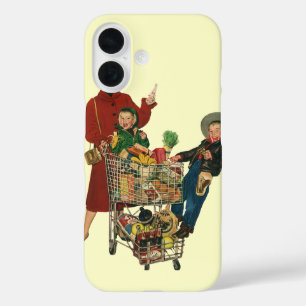 Coque Pour iPhone 16 Retro Famille, Maman et Enfants, Panier