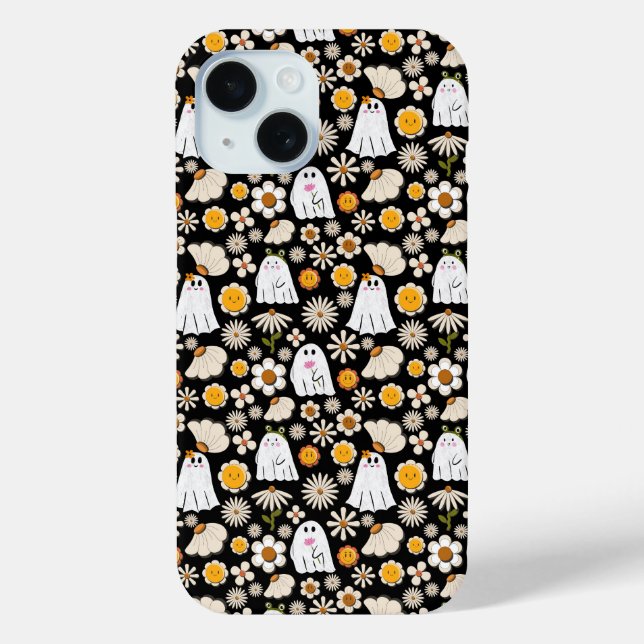 Coques Case-Mate iPhone Retro Ghost Flowers Halloween Seamless Pattern (Verso)
