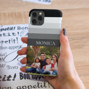 Coque Pour iPhone 14 Retro Grey Black Stripe Photo monogram