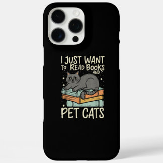 Coques iPhone 16 Pro Max Retro I Just Want to Read Books and Pet Cats Cat