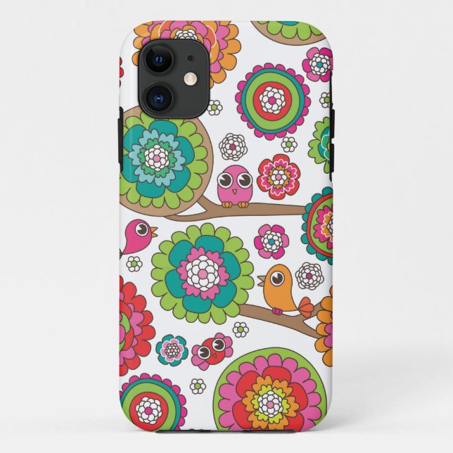 Coques Case-Mate iPhone Rétro illustration de motif d'oiseau (Dos)
