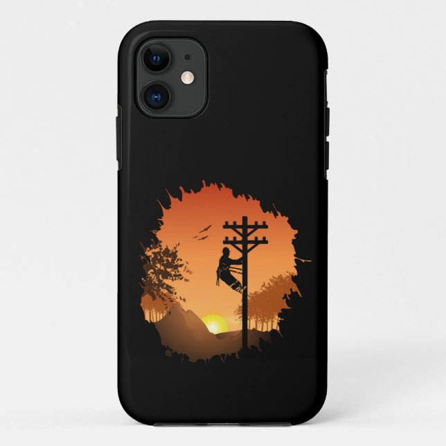 Coques Case-Mate iPhone Retro Lineman Coucher de soleil Père Câble électri (Dos)