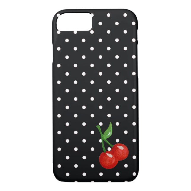 Coques Case-Mate iPhone Retro Look noir Polka point avec cerises (Dos)