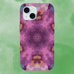 Coque Pour iPhone 15 Rétro Mandala violet rose et orange