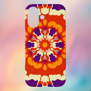 Coque Pour iPhone 16 Rétro Mandala violet rouge et orange