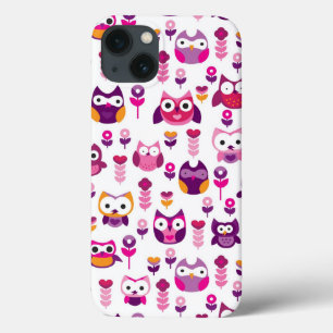 Etui iPhone 13 rétro motif coloré d'oiseau de hibou