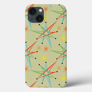 iPhone 13 Coque Rétro motif multicolore atomique de Starburst