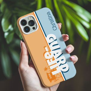 Coque Pour iPhone 15 Retro Orange and Blue Lifeguard Nom personnalisé