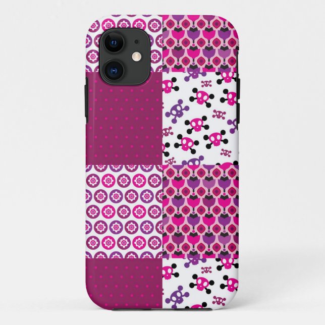 Coques Case-Mate iPhone Rétro point de polka de crâne de fleur (Dos)