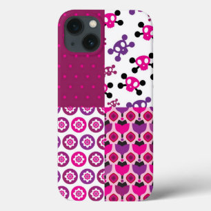 iPhone 13 Coque Rétro point de polka de crâne de fleur