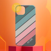 Retro Sporty rayures rose turquoise nom manuscrit