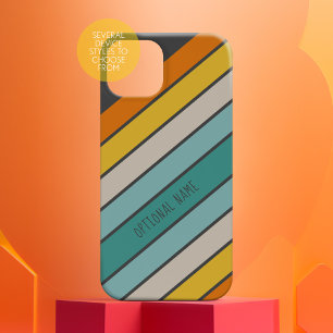 Coque Pour Pour iPhone 14 Pro Max Retro Sporty rayures turquoise or manuscrit nom