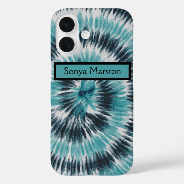 Coques Case-Mate iPhone Retro Teal Blue and Black Tie Dye Spiral   (Verso)