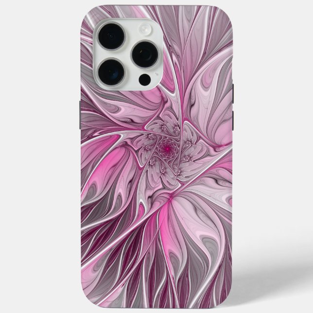 Coques Case-Mate iPhone Rêve de fleur rose fractal, Motif d'Imaginaire flo (Verso)