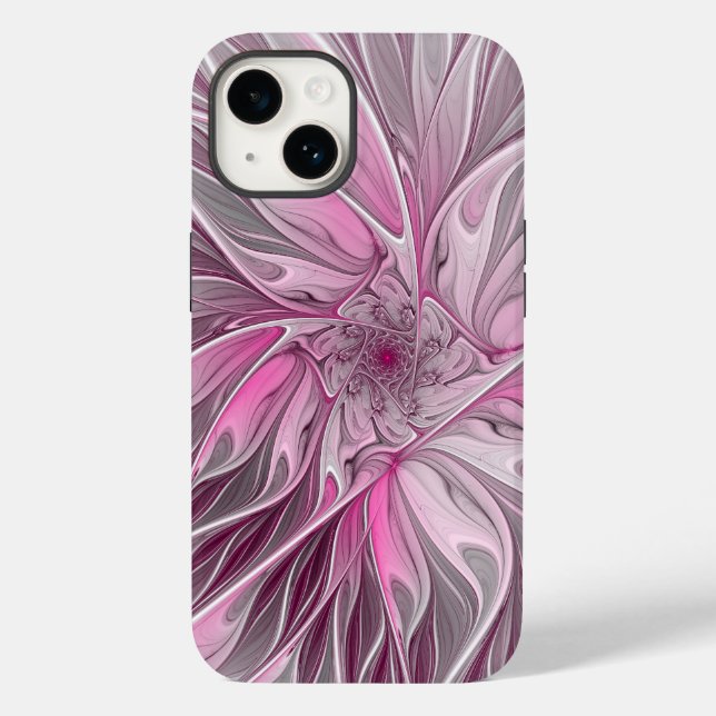 Coques Case-Mate iPhone Rêve de fleur rose fractal, Motif d'Imaginaire flo (Verso)