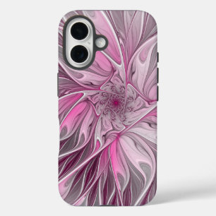 Coque Pour iPhone 16 Rêve de fleur rose fractal, Motif d'Imaginaire flo
