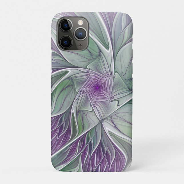 Coques Case-Mate iPhone Rêve de fleurs, Abstrait violet vert Fractal Art (Dos)