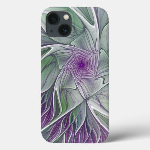 Coques Pour iPhone Rêve de fleurs, Abstrait violet vert Fractal Art