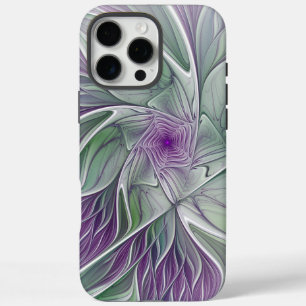 Coques iPhone 16 Pro Max Rêve de fleurs, Abstrait violet vert Fractal Art