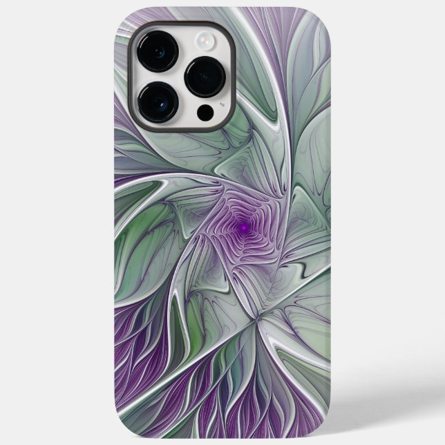 Coques Case-Mate iPhone Rêve de fleurs, Abstrait violet vert Fractal Art (Verso)
