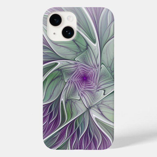 Coques Case-Mate iPhone Rêve de fleurs, Abstrait violet vert Fractal Art (Verso)