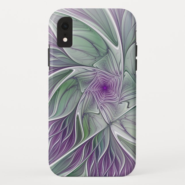Coques Case-Mate iPhone Rêve de fleurs, Abstrait violet vert Fractal Art (Dos)