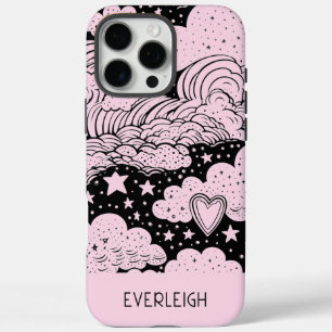 Coques iPhone 16 Pro Max Rêves célestes Doodles rose noir