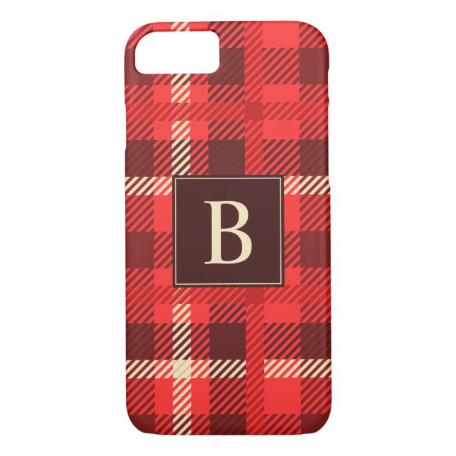 Coques Case-Mate iPhone Revêtement de flanelle rouge avec Monogramme (Dos)