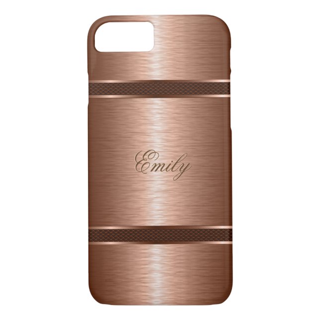 Coques Case-Mate iPhone Revêtement en aluminium brossé Brown en cuivre mét (Dos)