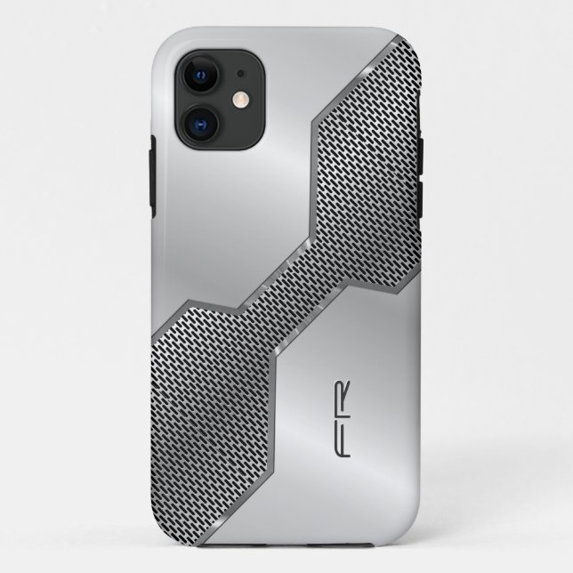 Coques Case-Mate iPhone Revêtement en métal gris Motif en métal géométriqu (Dos)