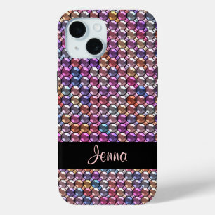 Coque Pour iPhone 15 Rhinestone colorée avec nom personnalisé