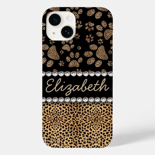 Coques Case-Mate iPhone Rhinestone des Empreintes de pattes léopard (Verso)