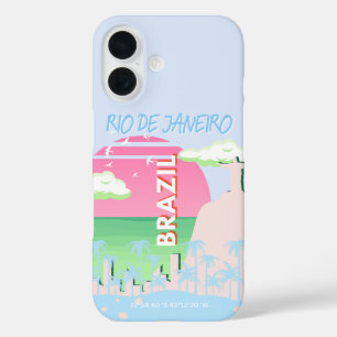 Coque Pour iPhone 16 Rio de Janeiro Brésil Voyage Art Blue Illustration