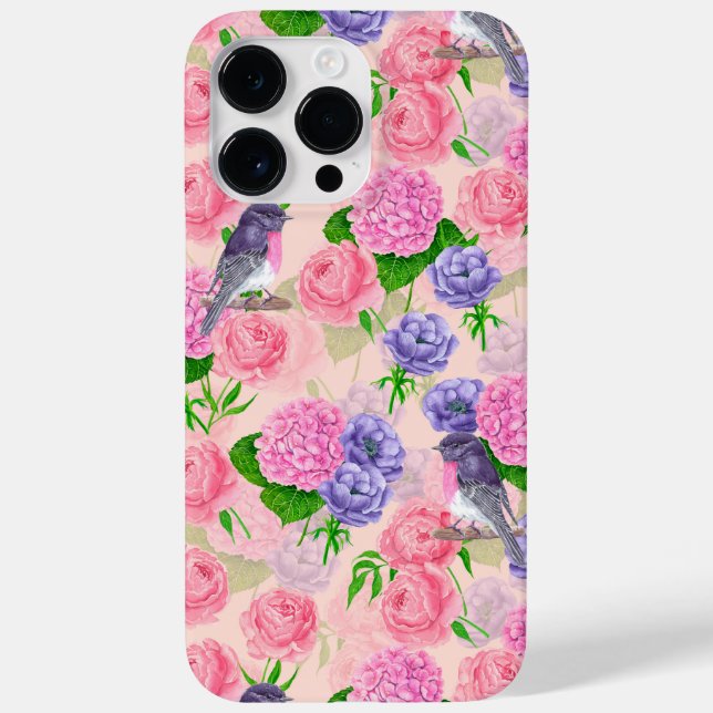 Coques Case-Mate iPhone Robin et fleurs, motif aquarelle (Verso)