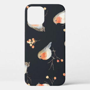 Case-Mate iPhone Case Robins, baies de rowan, motif d'aquarelle d'hiver.