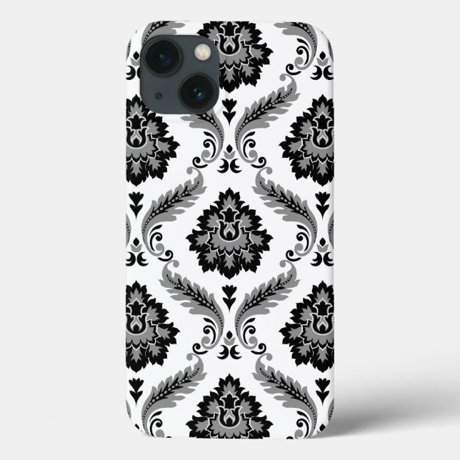 Coques Case-Mate iPhone Rococo Damask Pattern Grey Black White (Verso)