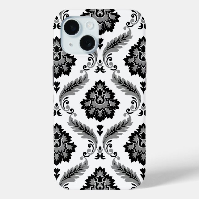 Coques Case-Mate iPhone Rococo Damask Pattern Grey Black White (Verso)