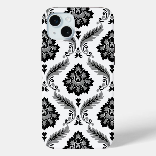Coques Case-Mate iPhone Rococo Damask Pattern Grey Black White (Verso)