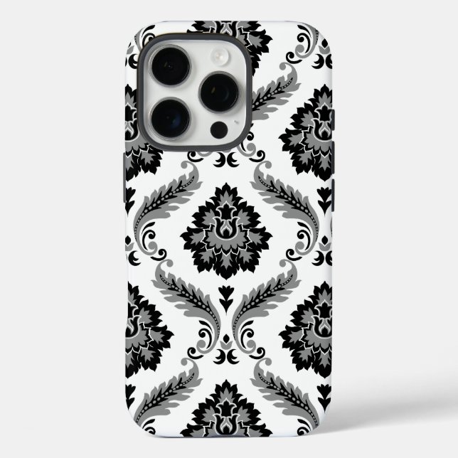 Coques Case-Mate iPhone Rococo Damask Pattern Grey Black White (Verso)