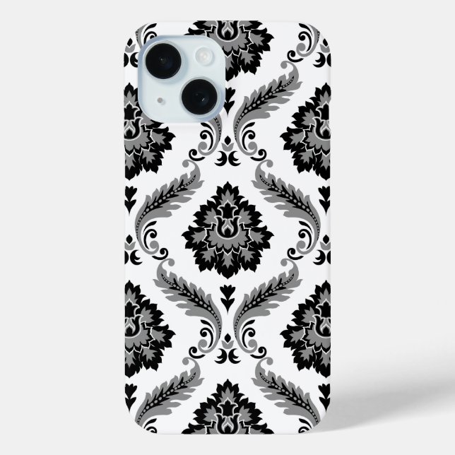 Coques Case-Mate iPhone Rococo Damask Pattern Grey Black White (Verso)