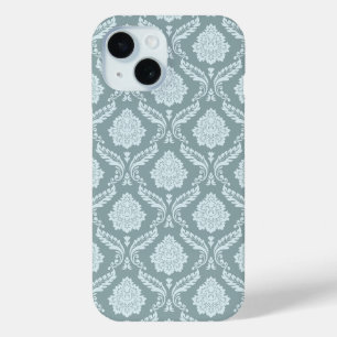 Coque Pour iPhone 15 Rococo Damassé Rpt Motif Canard Œuf Bleu+Teal