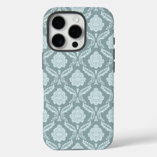 Coques iPhone 16 Pro Rococo Damassé Rpt Motif Œuf de Canard Bleu+Turquo