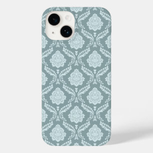 Coque Pour iPhone 14 Rococo Damassé Rpt Motif Œuf de Canard Bleu+Turquo