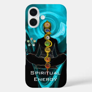 Coque Pour iPhone 16 ROD ASCLEPIUS,7 CHAKRAS YOGA LOTUS POSE Bleu