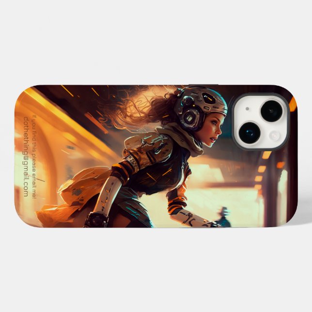 Coques Case-Mate iPhone Rollerderby Woman in a City of the Future (Verso (horizontal))