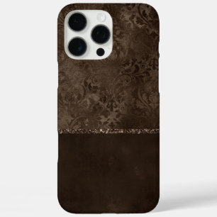 Coques iPhone 16 Pro Max Romance en bronze de minuit Satiny Grunge Damask