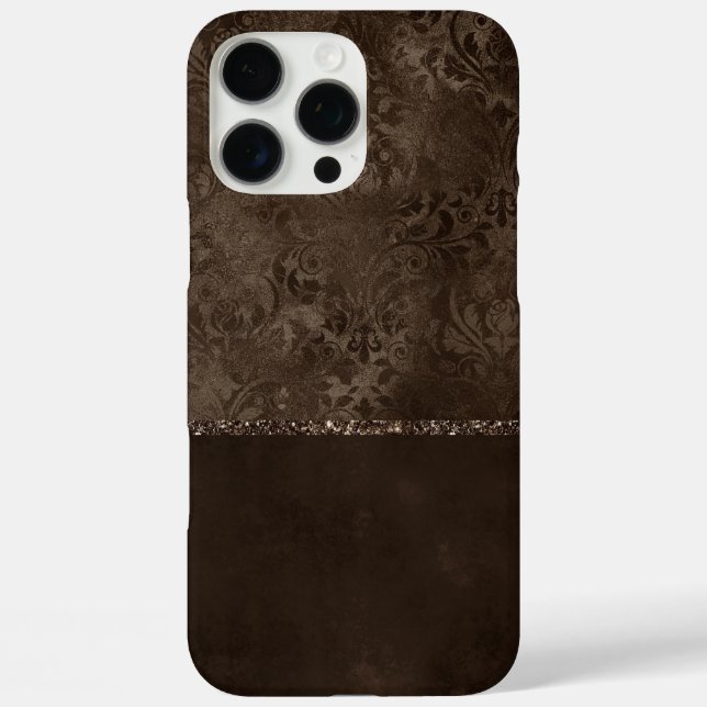 Coques Case-Mate iPhone Romance en bronze de minuit | Satiny Grunge Damask (Verso)